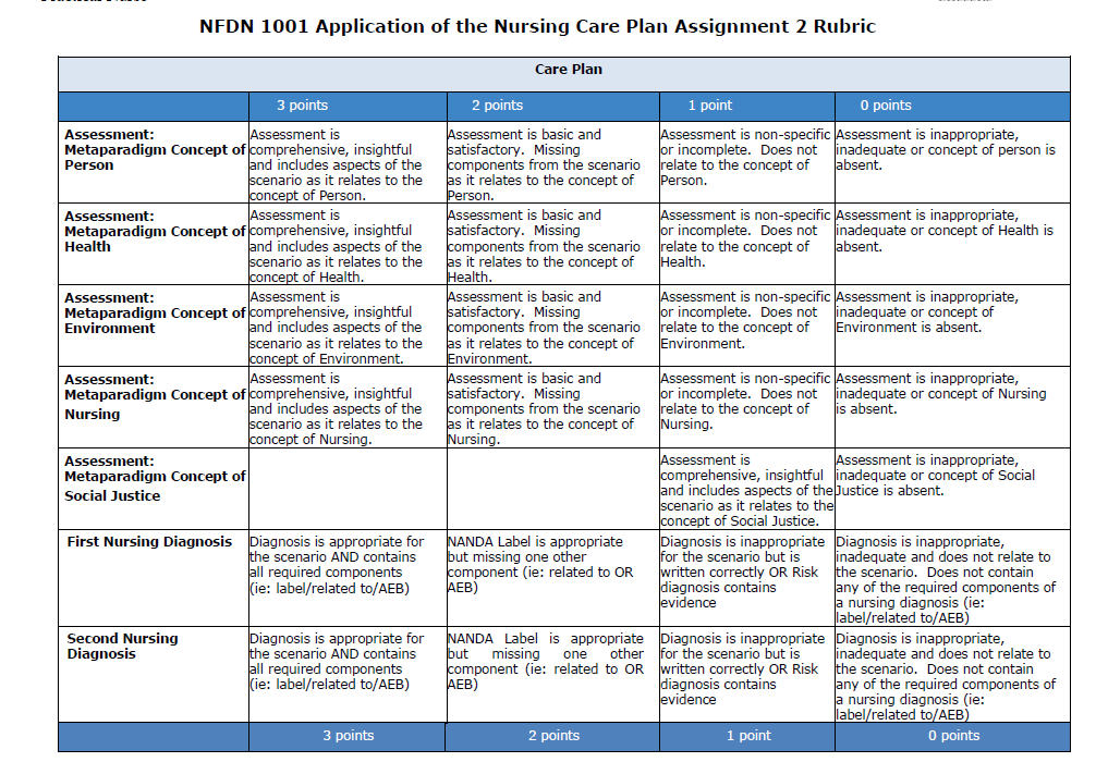 NFDN 1001 Application of the Nursing Process: Nursing Care Plan 2 ...