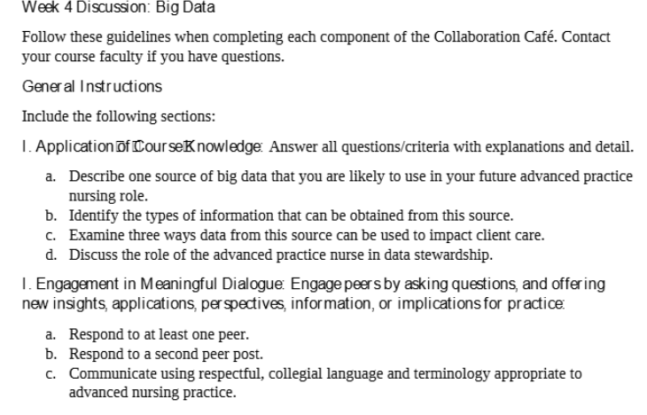NR583NP Week 4 Collaboration Cafe: Big Data