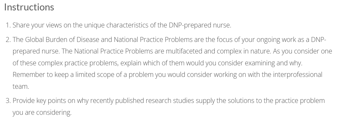NR715 Week 2 Discussion: The DNP-Prepared Nurse and the Global Burden of Disease